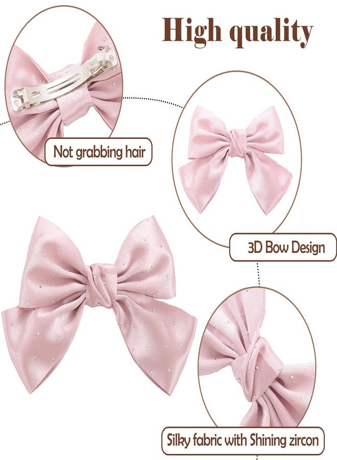 ONEYE 6PCS Large Bow Hair Clips Fashion Hair Bows with Rhinestone Handmade Hair Ribbons Clips French Barrette Bowknot Solid colors Hair Accessories for Women Girls - Image 4